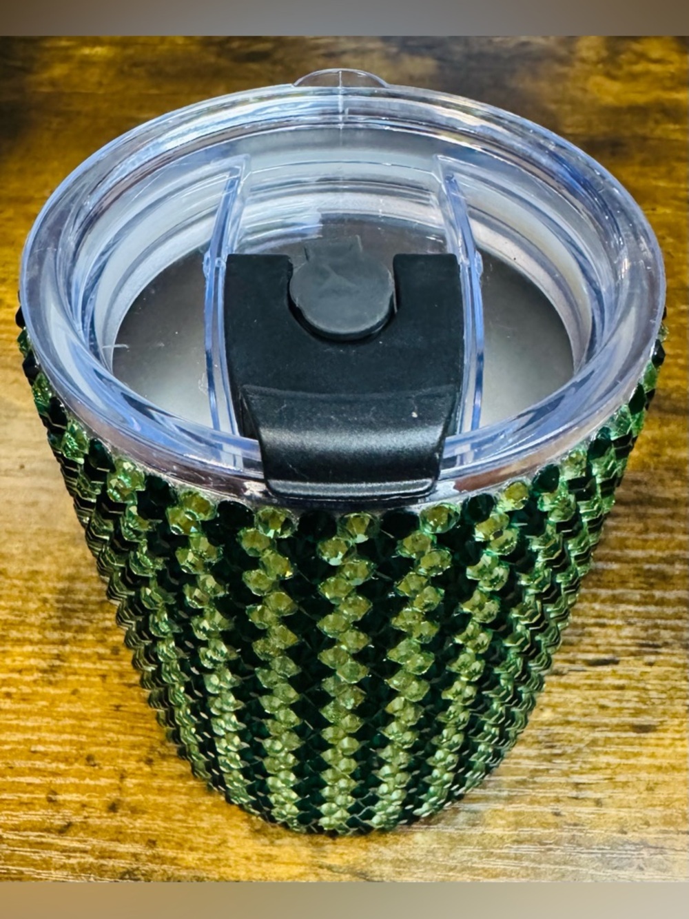 Made by Me- Green Glass Rhinestone Tumbler with Lid Travel Coffee Cup 12oz - Picture 2 of 6